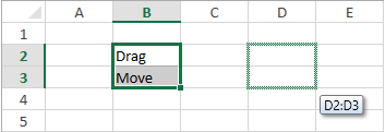 Moving the selected block of cells to a new location in the spreadsheet