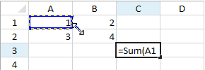 Selecting cell range for a formula using mouse