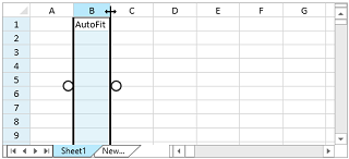 Changing the column width in a spreadsheet using resize handle